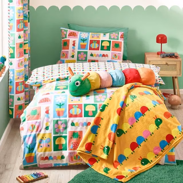 Catherine Lansfield Curious Caterpillar Reversible Childrens Duvet Cover Bedding Set, Multicolour
