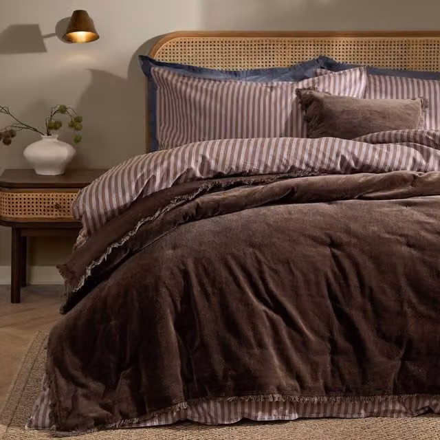 Yard Jaye Chocolate Brown Fringed Cotton Velvet Bedspread – 1