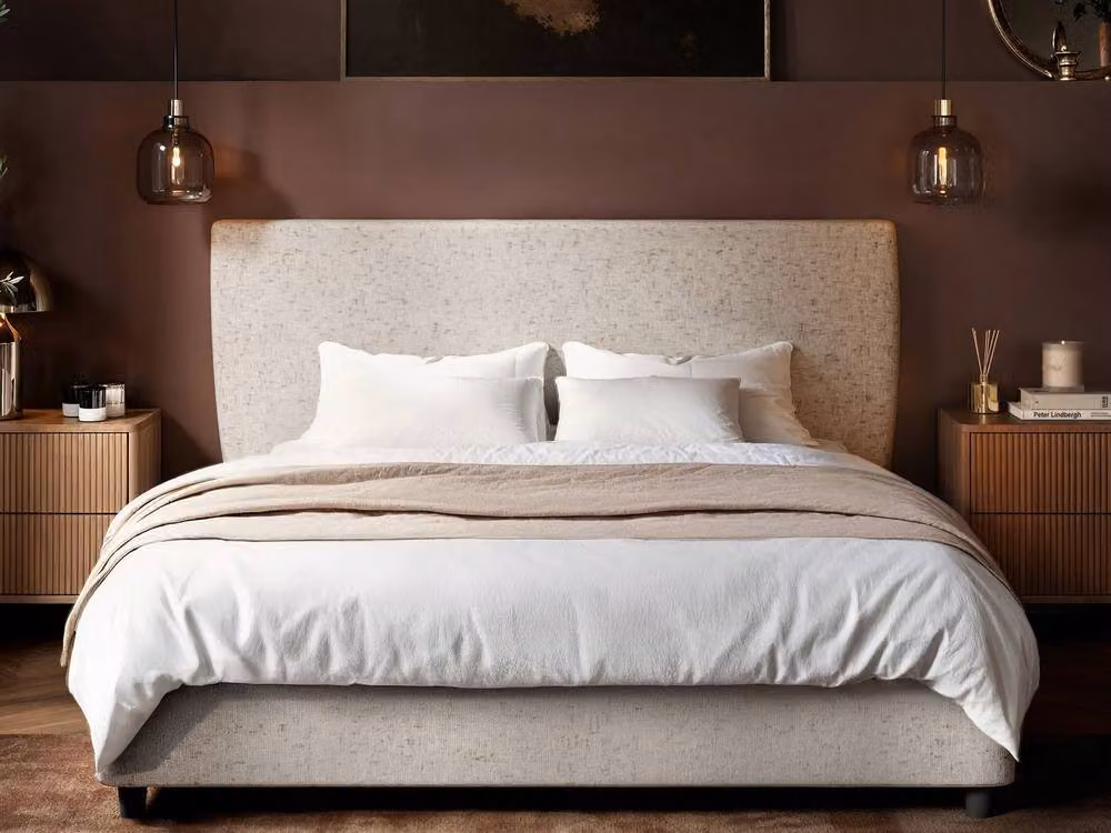 Solace+Co Luciana Upholstered Platform Bed in Cream, W/D/H: 180 x 200 x 94 cm – 2