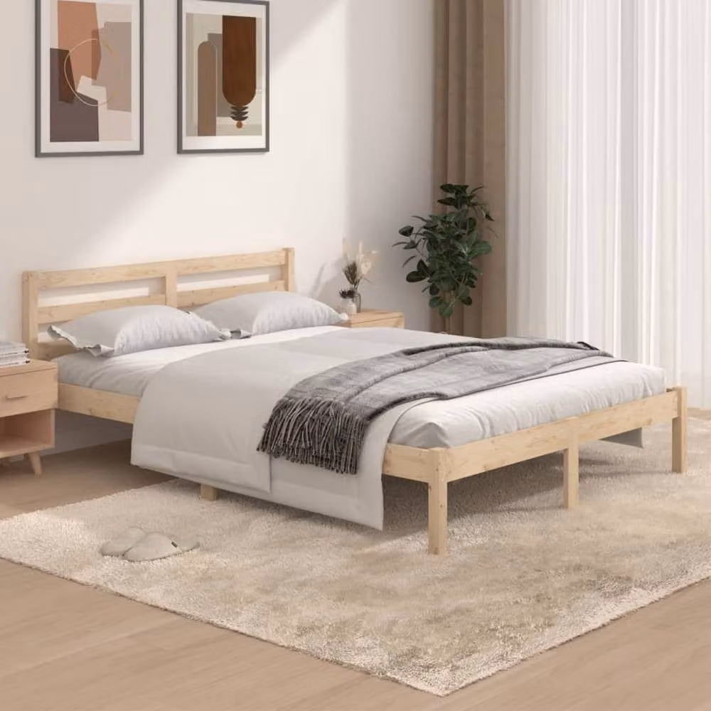 Berkfield Home Rustic Solid Wood Pine Double Bed Frame, W: 135 cm, L: 190 cm, Light Brown – 2
