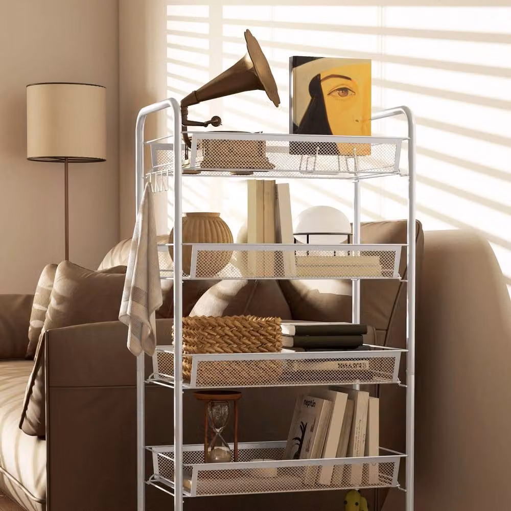 Wyld Haus White 5 Basket Steel Storage Trolley with Wheels, H: 106.0 cm x W: 45.0 cm x D: 26.5 cm – 7