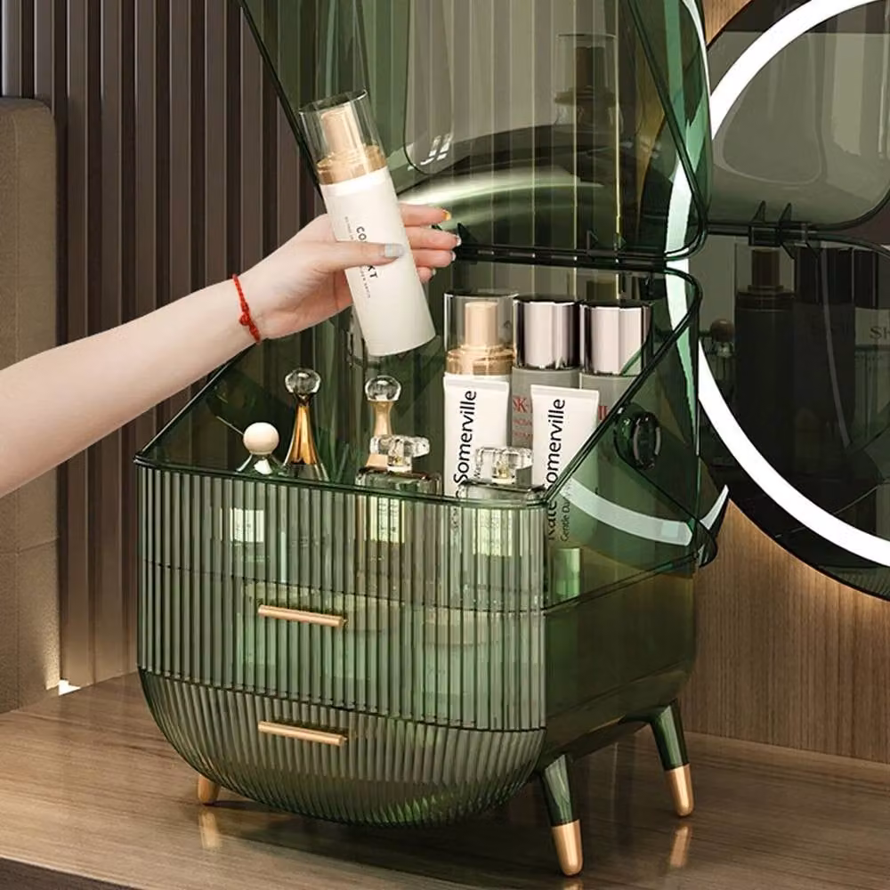 FORGEVIO Transparent Green Acrylic Makeup and Jewellery Storage Drawer Box with Lid and Handles, W: 50 cm – 3