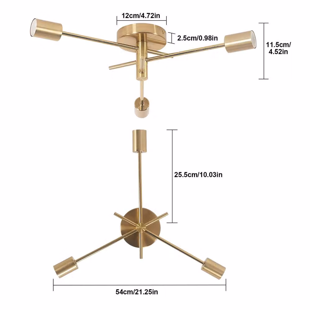 COMELY Industrial Vintage Gold Ceiling Light with 3 Adjustable Metal Lamps with E27 Sockets – 2