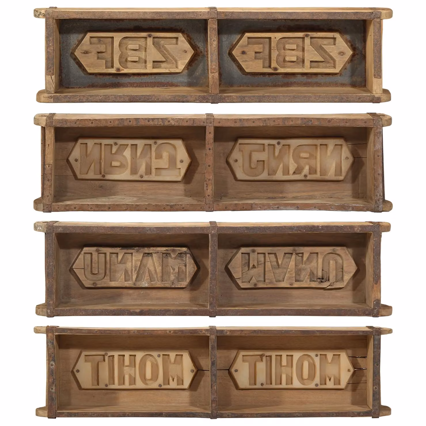 Berkfield Home Set of 4 Reclaimed Solid Wood Trays in Beige, W/D/H: 15 x 5 x 9 cm – 4
