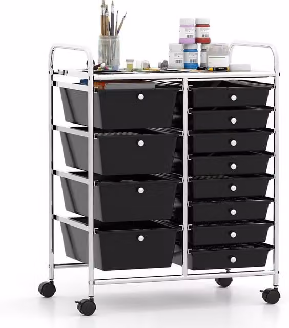 COSTWAY Multi-Purpose Utility Cart in Black Metal with Castors