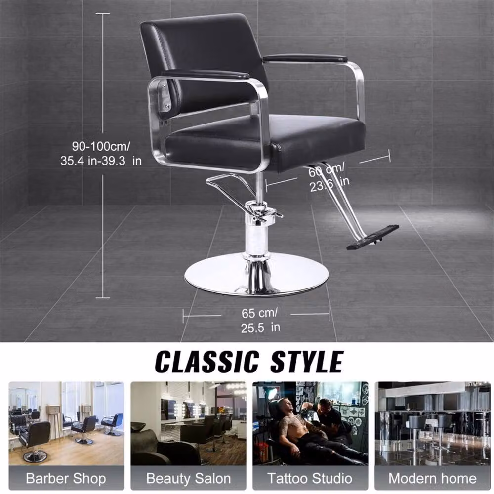 Hinsinc Type D Barber Chair in Black with Synthetic Leather and Armrests – 4