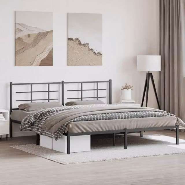 Berkfield Home Metal Bed Frame with Headboard, Black, W/D/H: 193 x 203 cm