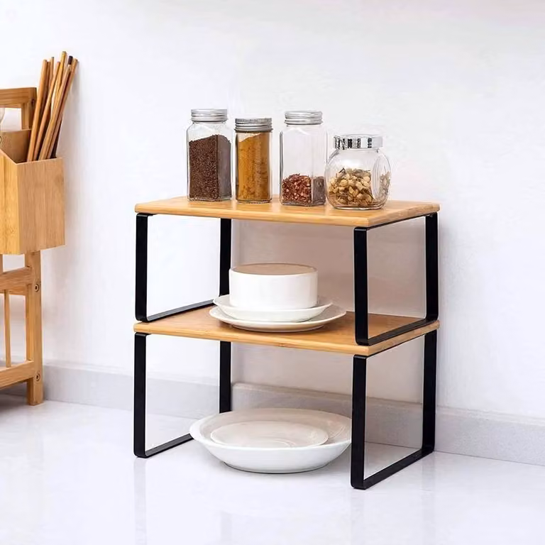 KORVIXA Black Set of 2 Kitchen Cupboard Shelf Organisers
