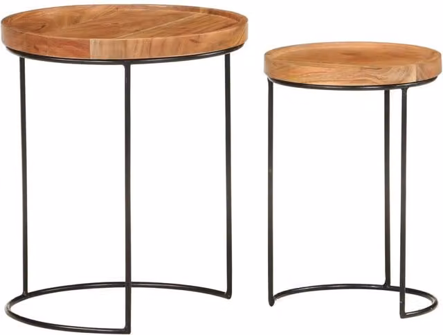 Berkfield Home 2 Piece Nesting Coffee Table Set in Brown Solid Acacia Wood and Steel – 1