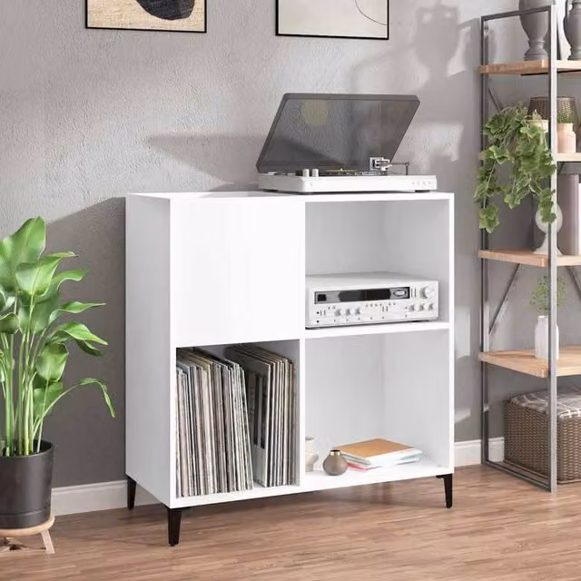 Berkfield Home Record Cabinet in White, W/D/H: 84.5 x 38 x 89 cm