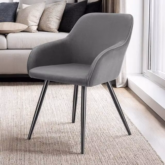 Tectake Scandinavian Dining Chair Set of 6 in Grey and Black with Bouclé Fabric and High Backrest