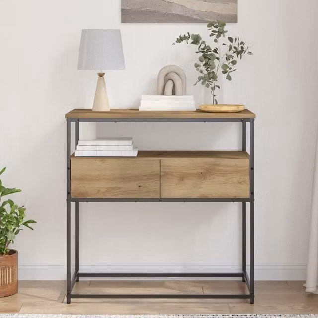 Berkfield Home Artisan Oak Console Table in Brown, W/D/H: 75 x 40 x 75 cm – 1