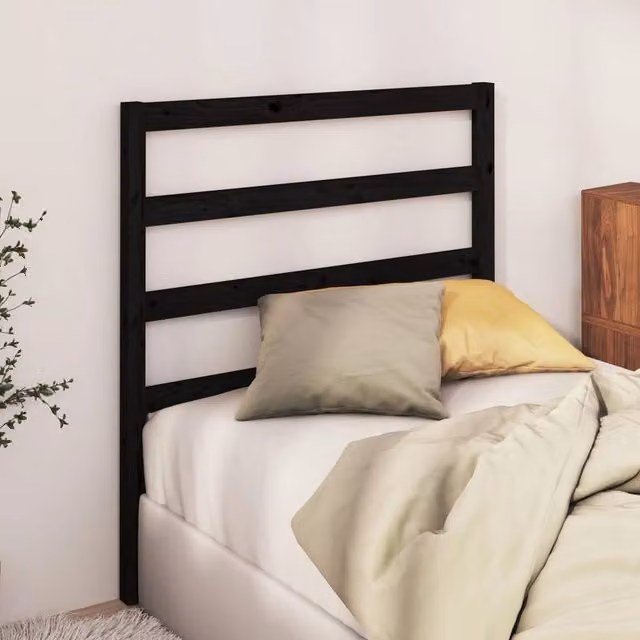Berkfield Home Beautiful Bed Headboard in Black Solid Pine, W/D/H: 95 x 4 x 100 cm