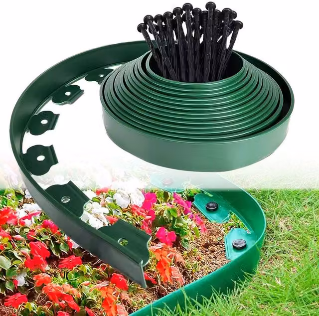 FLAVORA Green Flexible Plastic Garden Border Edging for Grass Lawns