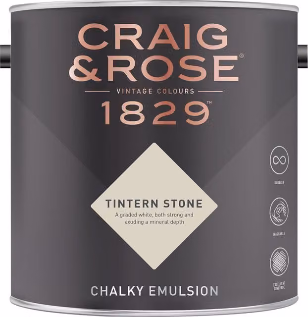 Craig and Rose Tintern Stone Chalky Matt Water Based Emulsion in White and Beige