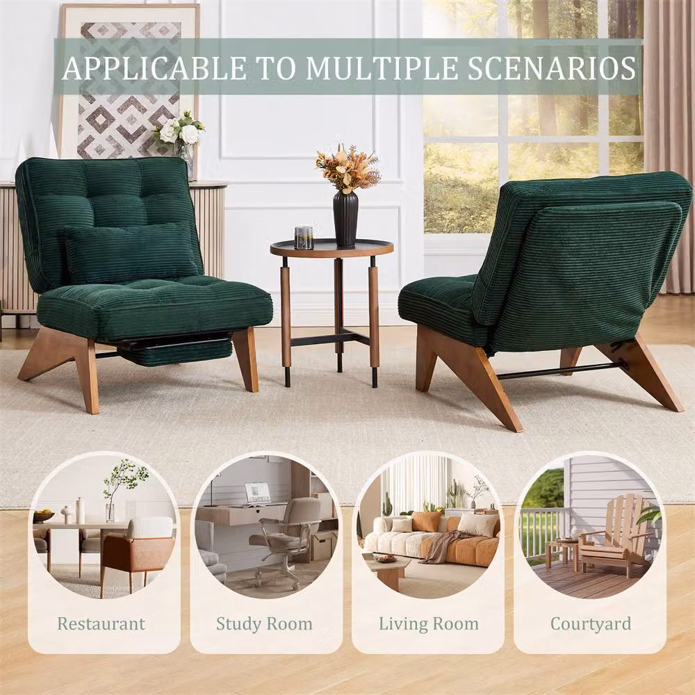 Direct Wicker Adjustable Reclining Chair with Ottoman and Emerald Green Striped Upholstery – 6