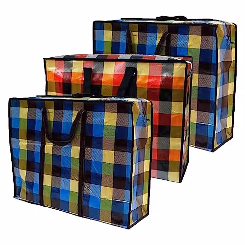 KAV Multicolour Reusable Waterproof Laundry and Storage Bags with Handles and Zippers, Pack of 10, W: 50 cm, D: 35 cm