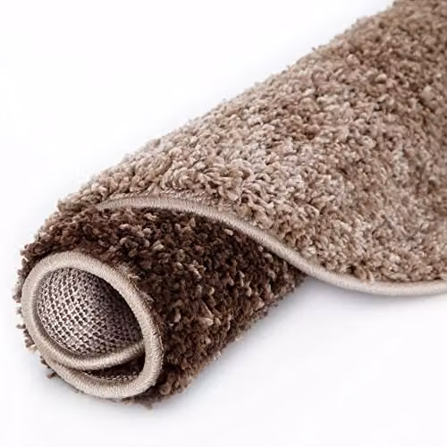 THE RUGS Modern Brown Checked Round Shaggy Area Rug, Diameter: 120 cm – 5