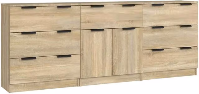 Berkfield Home 3 Piece Sonoma Oak Sideboard Set in Light Oak
