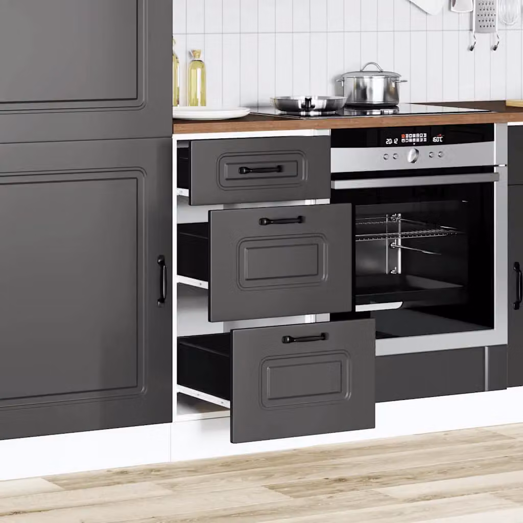 Berkfield Home Kalmar Kitchen Base Cabinet in Matt Black MDF – 2