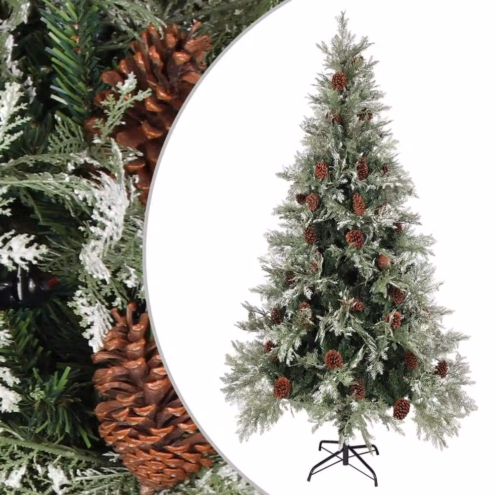 Berkfield Home Christmas Tree with Pine Cones in Green and White, Height: 225 cm – 2