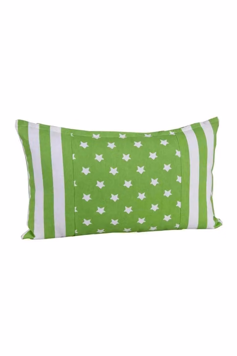 Homescapes Green and White Cotton Stars and Stripes Rectangular Cushion Cover W/H: 30 x 50 cm