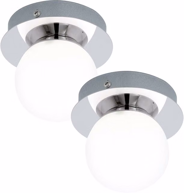 Loops 2 Pack Modern Round LED Ceiling and Wall Flush Light in Chrome with White Opal Matt Glass Shade, 1x3.3W – 1
