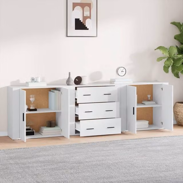 Berkfield Home 3-Piece Modern Sideboard Set in White Matt MDF, W/D/H: 70 x 33 x 33 cm – 1