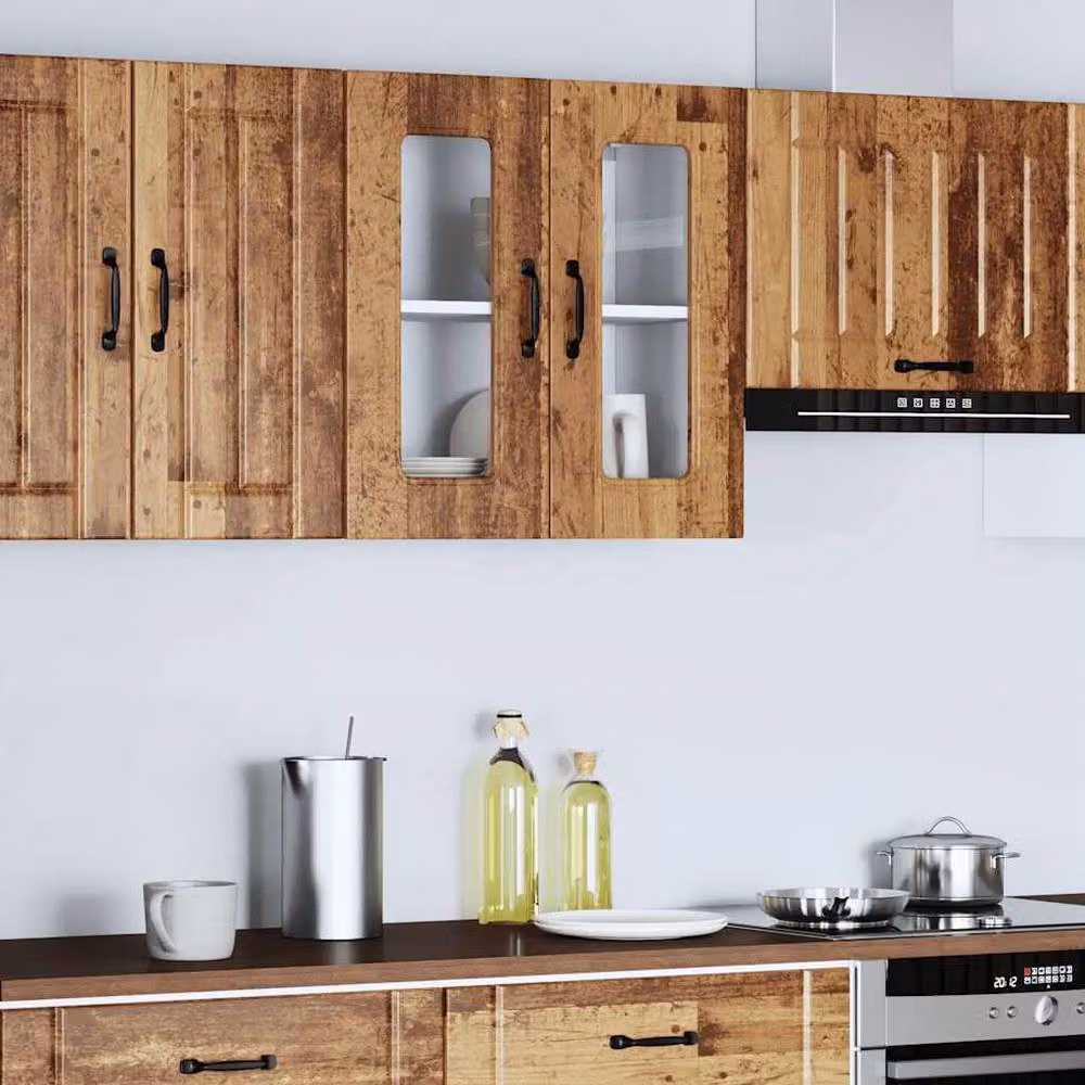 Berkfield Home Kalmar Wall Mounted Kitchen Cabinet with Glass Doors in Old Wood Brown – 2