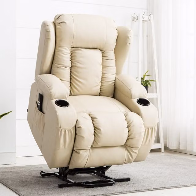 More4Homes Caesar Dual Motor Rise and Recline Bonded Leather Mobility Armchair in Cream – 1