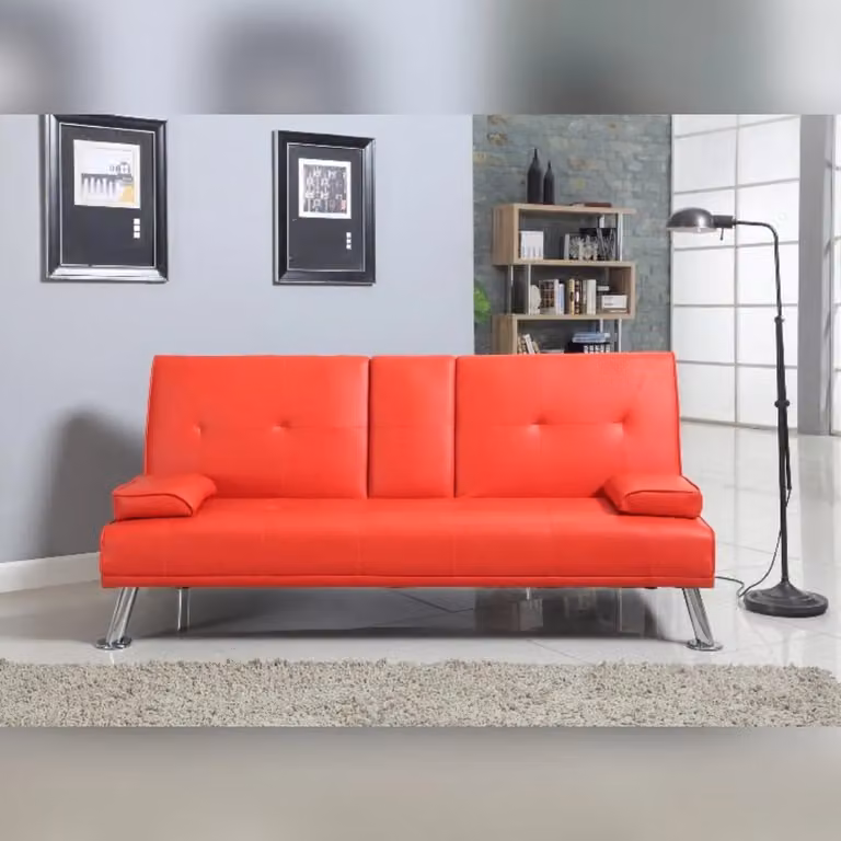 Comfy Living Ltd Red Faux Leather Italian Style Luxury Sofa Bed with Bluetooth Speakers
