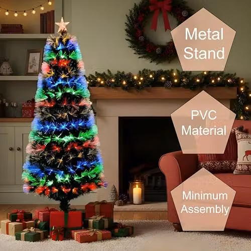 Shatchi Green Fibre Optic LED Christmas Tree with Multicolour Lights and Remote Control, Height: 91.44 cm – 5