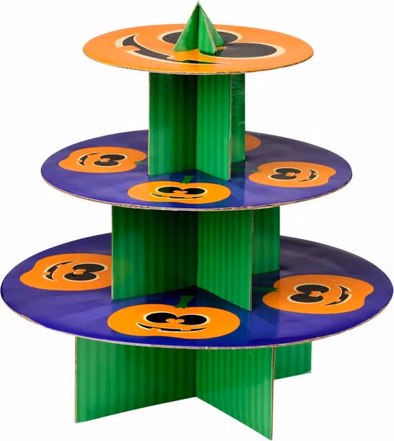 Orsina Funky Pumpkin 3 Tier Cardboard Cake Stand, Multicolour Festive Dessert Display Stand – 1