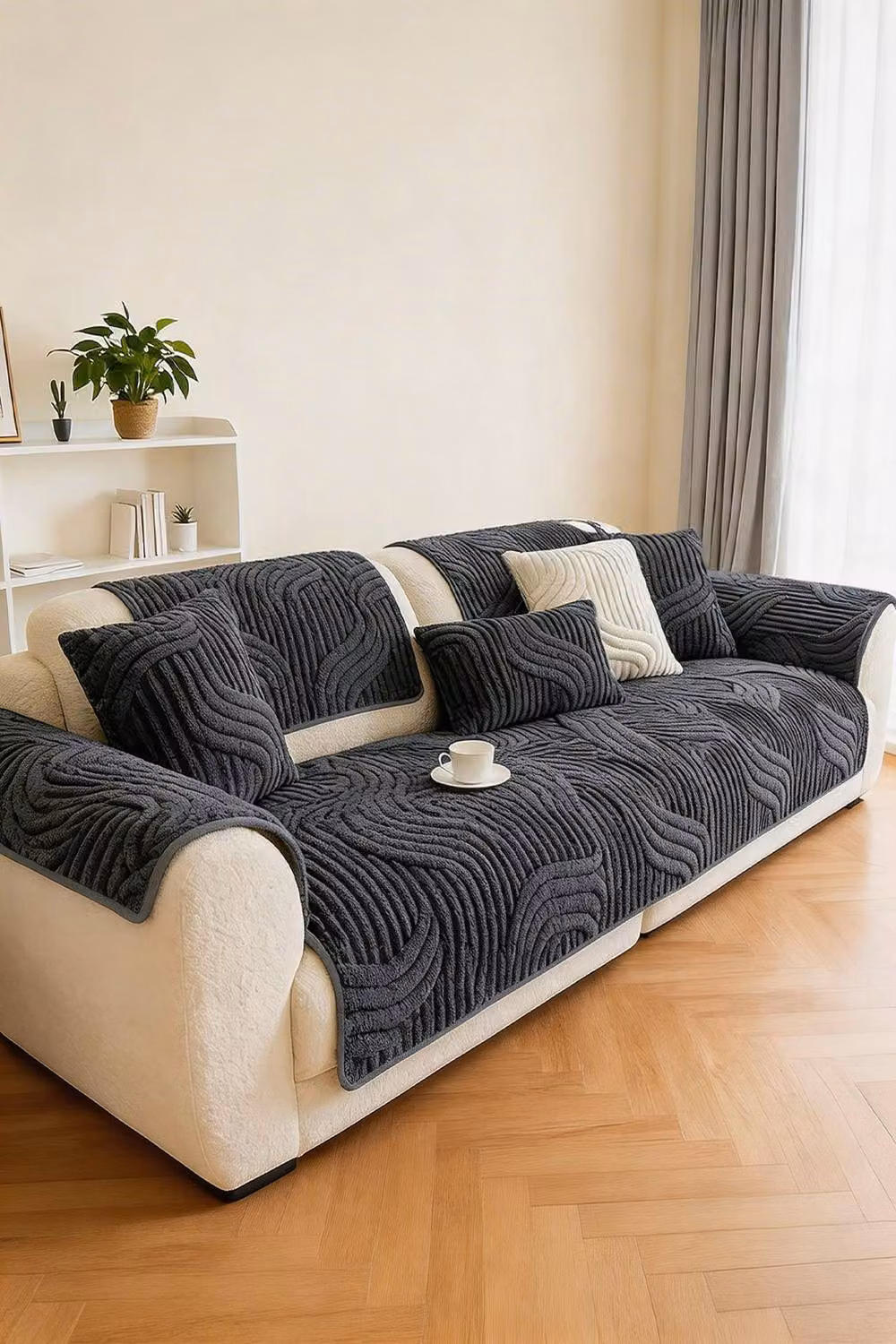 Living and Home Non-Slip Polyester Sofa Cover in Dark Grey, Small – 2