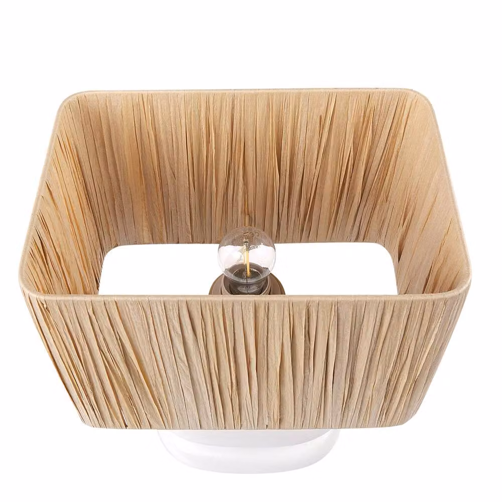 Wyld and Coco Rectangular Table Lamp with White Paper Shade and Natural Ceramic Base – 3