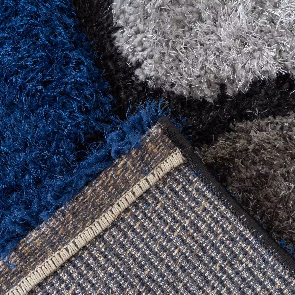 Home Republic Pebbles Carved Shaggy Textured Fluffy Rug in Blue, W: 200 cm, D: 290 cm – 3