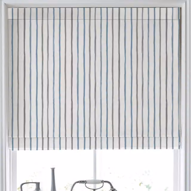 Laura Ashley Painterly Stripe Blue Blackout Made to Measure Roman Blind