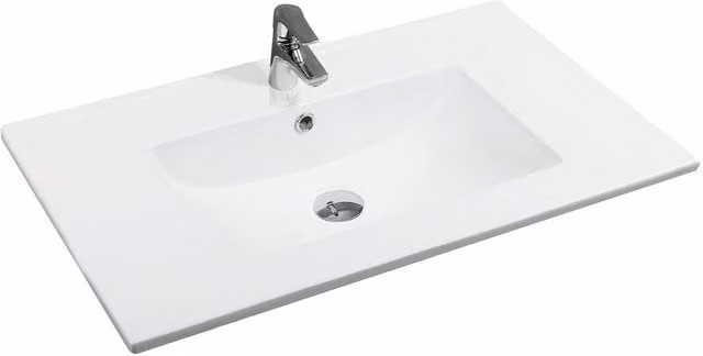 Limoge 4001A Ceramic Rectangular Thin-Edge Inset Basin with Scooped Bowl in White W: 75 cm, D: 45 cm