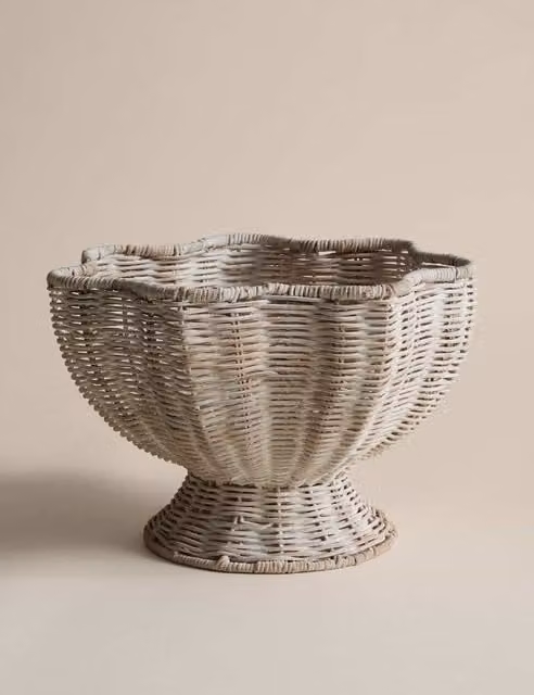 M&S Round Rattan Scallop Footed Bowl in Beige