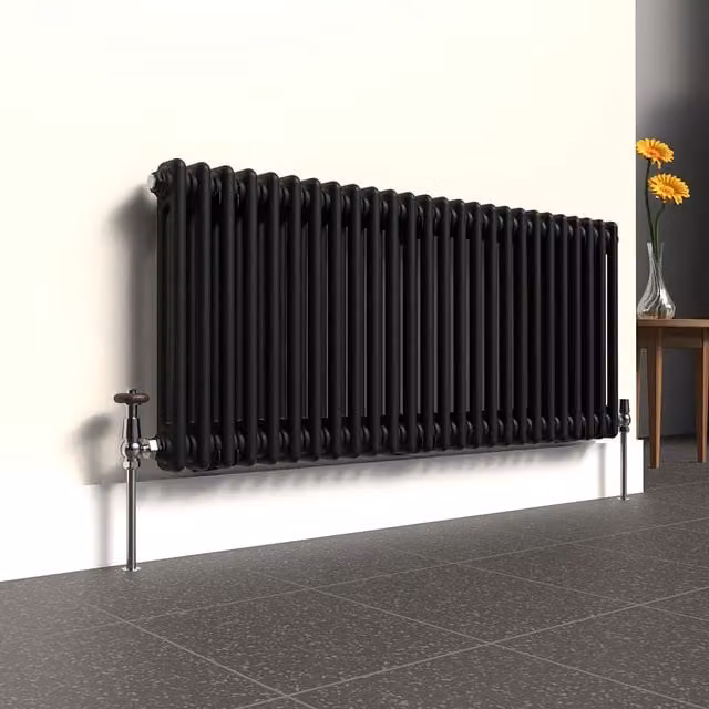 Lux Heat Horizontal 2 Column Steel Radiator in Black, H: 50 cm x W: 119 cm