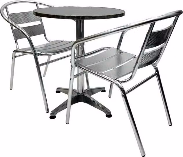 NESTLUNE Garden Bistro Set with 2 Aluminium Chairs and 1 Round Table in Matt Silver