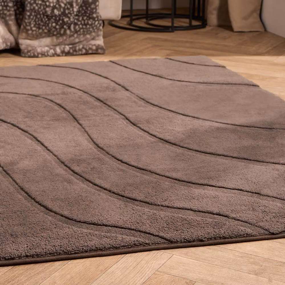 OHS Hand Tufted Contour Rug in Brown, Non-Slip Area Mat, W: 120 cm, L: 170 cm – 2