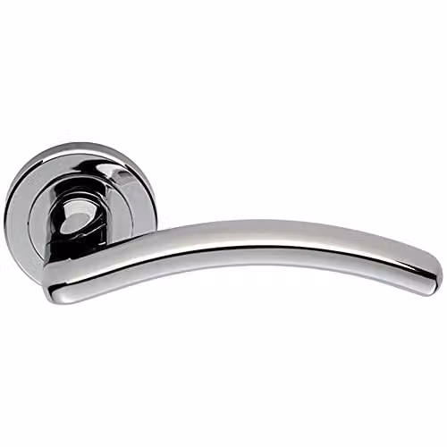 Loops Pair of Oval Arched Bar Lever Door Handles with Round Rose in Polished Chrome, Concealed Fix