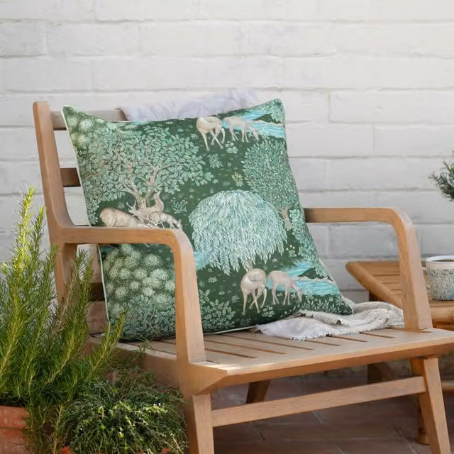 Morris & Co The Brook Floral Printed Outdoor Cushion in Green, W/D/H: 55 x 55 x 55 cm