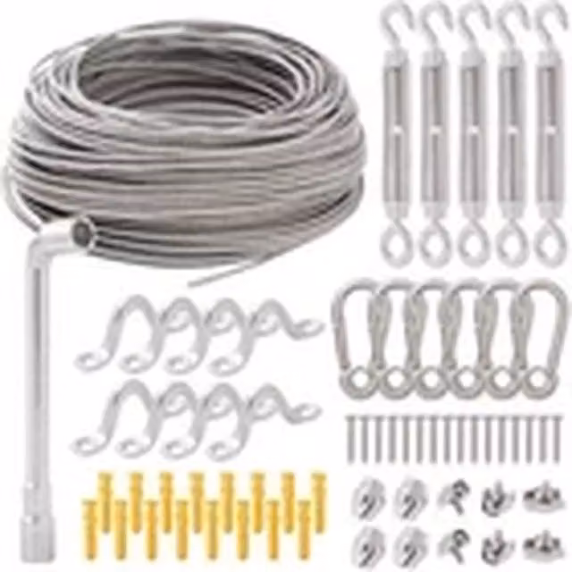 EONLION 50m Silver Stainless Steel Outdoor Garden Wire Rope Plant Climbing and Hanging Kit