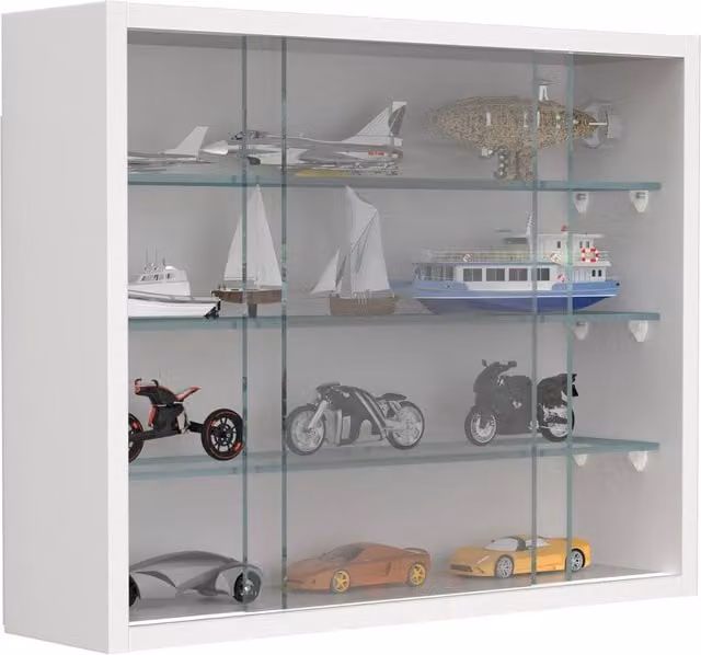 VCM Drivalo S White Wall Mounted Hanging Display Cabinet with Glass Sliding Doors and Internal Shelves W/D/H: 50 x 40 x 12 cm
