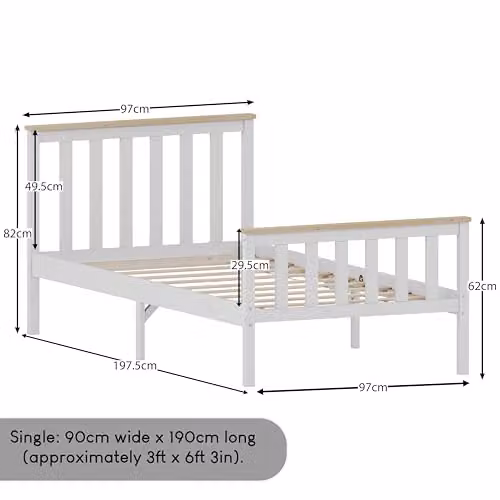 Vida Designs Milan Single Bed Frame in White and Pine, Solid Wood, H 82 x W 97 x D 197.5 cm – 2