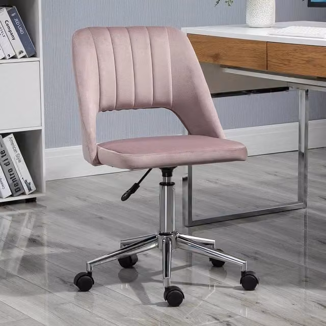 FORGEVIO Pink Velvet Scallop Shape Swivel Office Chair