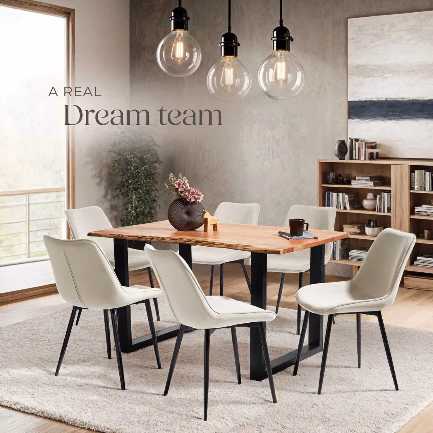 tectake Monroe Dining Chair Set of 6 in Beige Velvet Fabric – 5