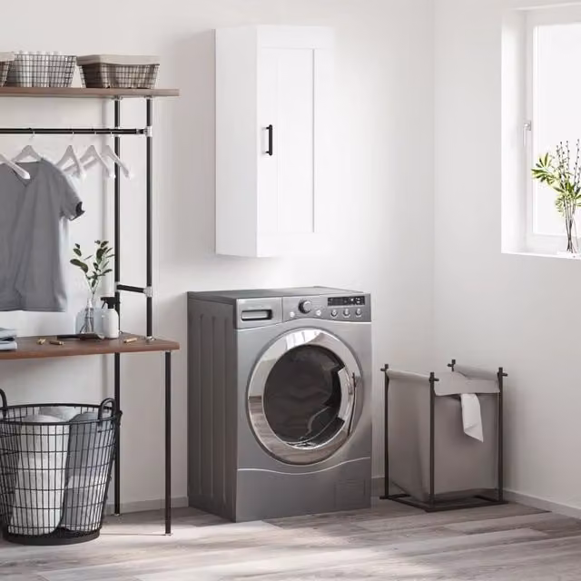 Berkfield Home Wall Mounted Cabinet in White, W/D/H: 34.5 x 34 x 90 cm